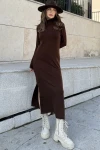 Kahve Yarım Balıkçı Triko Elbise BCBSK-25700-3502