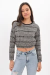 Kazayağı Siyah Beli Ve Kolu Lastikli Uzun Kol Sweatshirt CO-259421769
