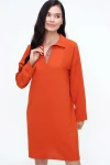 Kiremit Airobin Yakası Garnili Polo Yaka Elbise BCBSK-25700-2963