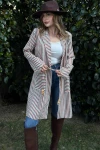 Kırmızı Çizgili Uzun Boyfriend Ceket BCBSK-25700-3272
