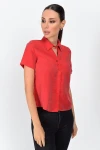 Kırmızı Önü Pencereli Kısa Kol Bodrum Kumaş Gömlek CO-259362998