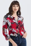 Kırmızı Uzun Kollu Düğmeli Oversize Gömlek BCBSK-25700-2711