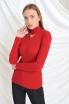 Kırmızı Yarım Balıkçı Uzun Kol Triko Bluz CO-259390250