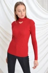Kırmızı Yarım Balıkçı Uzun Kol Triko Bluz CO-259390250
