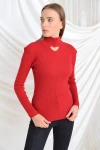 Kırmızı Yarım Balıkçı Uzun Kol Triko Bluz CO-259390250