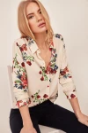 Krem Çiçekli Krep Gömlek BCBSK-25700-K4097