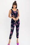 Lacivert Bisiklet Yaka Kolsuz Çiçek Desenli Tulum BCBSK-25650-2326