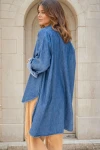 Lacivert Oversize Yıkamalı Arkası Uzun Kot Tunik Gömlek BCBSK-25700-3357