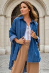 Lacivert Oversize Yıkamalı Arkası Uzun Kot Tunik Gömlek BCBSK-25700-3357