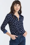 Lacivert Uzun Kollu Düğmeli Oversize Gömlek BCBSK-25700-2711