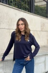 Lacivert Yumuşak Dokulu Kapüşonlu Bluz BCBSK-25700-3172