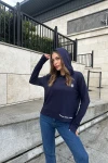Lacivert Yumuşak Dokulu Kapüşonlu Bluz BCBSK-25700-3172
