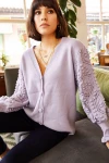 Lila Düğmeli Motifli Triko Hırka BCBSK-25700-K5596