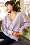 Lila Düğmeli Motifli Triko Hırka BCBSK-25700-K5596