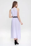 Lila Halter Yaka Omuz Dekolteli Beli Bağlamalı Elbise BCBSK-25700-K5330