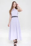 Lila Halter Yaka Omuz Dekolteli Beli Bağlamalı Elbise BCBSK-25700-K5330