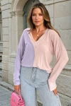 Lila V Yaka Color Block Bluz BCBSK-25700-3587