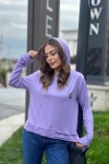 Lila Yumuşak Dokulu Kapüşonlu Bluz BCBSK-25700-3172