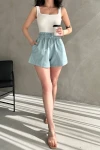 Mavi Rahat Kesim Beli Büzgülü Cepli Şort BCDF-233304