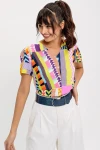 Mix V Yaka Desenli Bluz BCBSK-25700-H5030