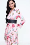 Pembe Hafif Kumaş Desenli Gömlek Elbise BCBSK-25650-2164-2