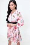 Pembe Hafif Kumaş Desenli Gömlek Elbise BCBSK-25650-2164-2