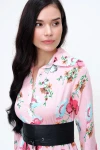 Pembe Hafif Kumaş Desenli Gömlek Elbise BCBSK-25650-2164-2