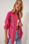 Pembe Nakış İşlemeli Yazlık Dokuma Gömlek BCBSK-25700-K7214