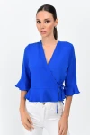 Saks Kruvaze Yaka Eteği Ve Kolu Fırfırlı Kapri Kol Bluz CO-259363028