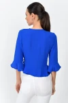 Saks Kruvaze Yaka Eteği Ve Kolu Fırfırlı Kapri Kol Bluz CO-259363028
