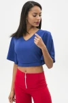 Saks V Yaka Crop Oversıze T-Shırt BCBSK-25650-2252