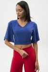 Saks V Yaka Crop Oversıze T-Shırt BCBSK-25650-2252