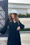 Siyah Beli Lastikli Kruvaze Elbise BCBSK-25700-3431
