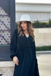 Siyah Beli Lastikli Kruvaze Elbise BCBSK-25700-3431
