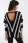 Siyah Beyaz Modern Stil V Yaka Kazak BCBSK-25700-AKD-3765