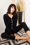 Siyah Biyeli Örme Pijama Takım BCBSK-25700-K6022