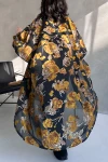 Siyah Çiçek Desenli Şifon Uzun Kimono BCDF-241063-1