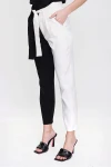Siyah Color Block Kemerli Parlak Pantolon BCBSK-25700-3133