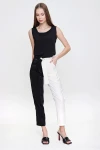 Siyah Color Block Kemerli Parlak Pantolon BCBSK-25700-3133