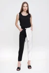 Siyah Color Block Kemerli Parlak Pantolon BCBSK-25700-3133