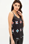 Siyah Desenli Askılı Krep Bluz BCBSK-25700-2845