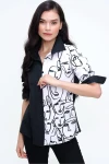 Siyah Desenli Garnili Poplin Salaş Gömlek BCBSK-25700-3074