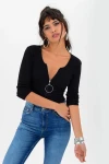 Siyah Fermuar Detaylı Kaşkorse Bluz BCBSK-25700-K4070