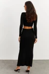 Siyah Geniş Yaka Crop Bluz Ve Etek Alt Üst Takım BCBSK-25700-K7232