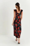 Siyah Geniş Yaka Desenli Maxi Boy Elbise BCBSK-25700-K5281