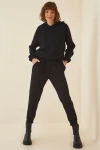 Siyah Kapüşonlu Sweatshirt Ve Pantolon Eşofman Takımı BCBSK-25700-K7017