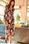 Siyah Kruvaze Çiçekli Elbise BCBSK-25650-2259