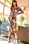Siyah Kruvaze Çiçekli Elbise BCBSK-25650-2259