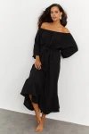 Siyah Madonna Yaka Uzun Elbise BCBSK-25700-K7237