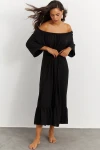 Siyah Madonna Yaka Uzun Elbise BCBSK-25700-K7237